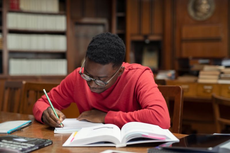 A student studying in a library