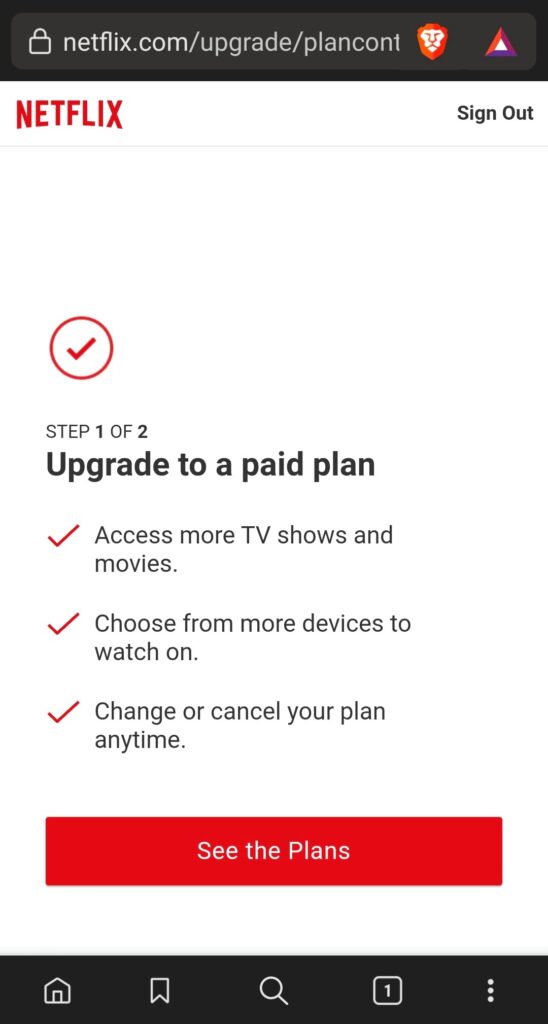 Netflix plans screenshot on a phone