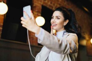 Woman making a video call on phone