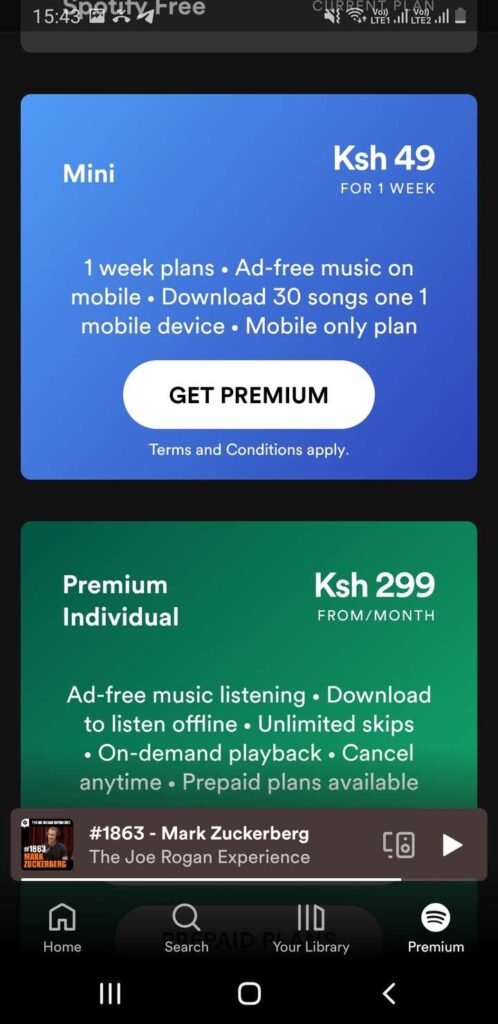 Spotify Premium plans in Kenya