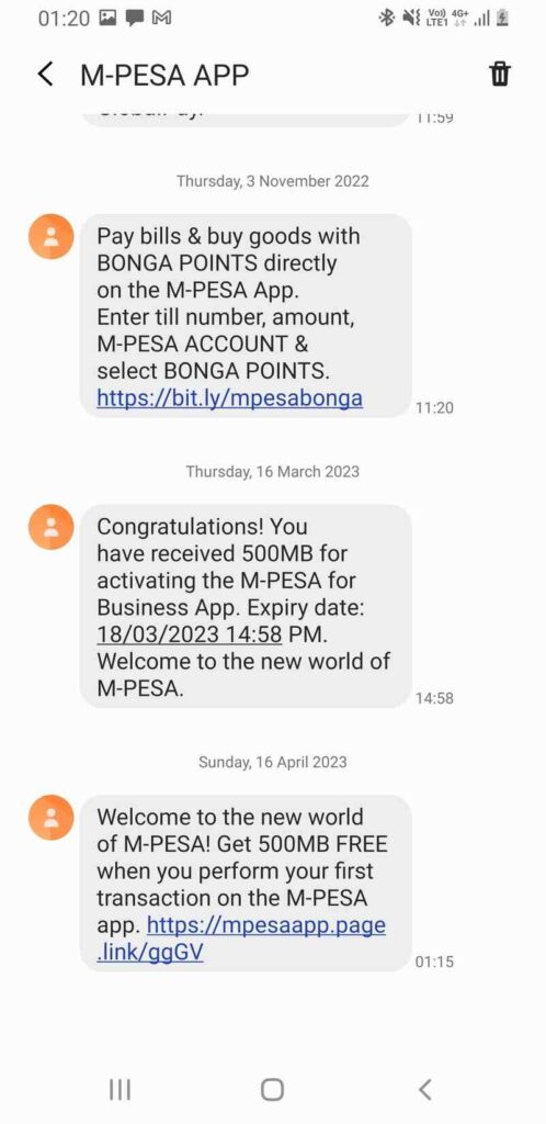 Safaricom app incentive message