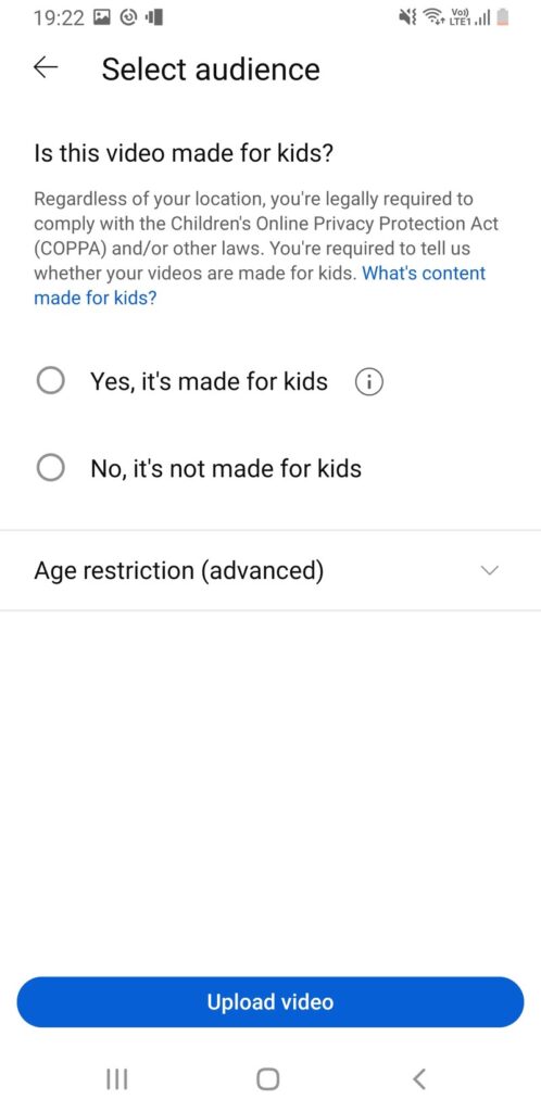 YouTube age restriction settings