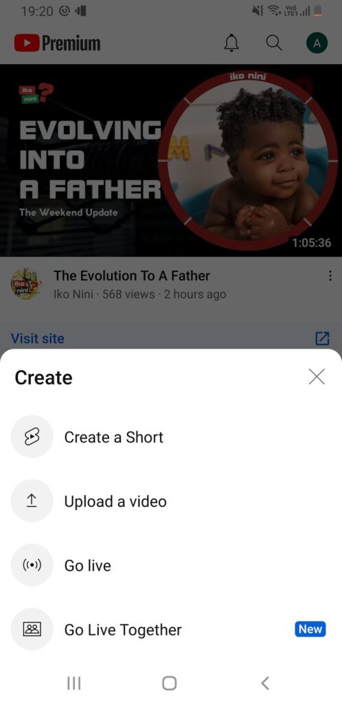 Youtube upload menu