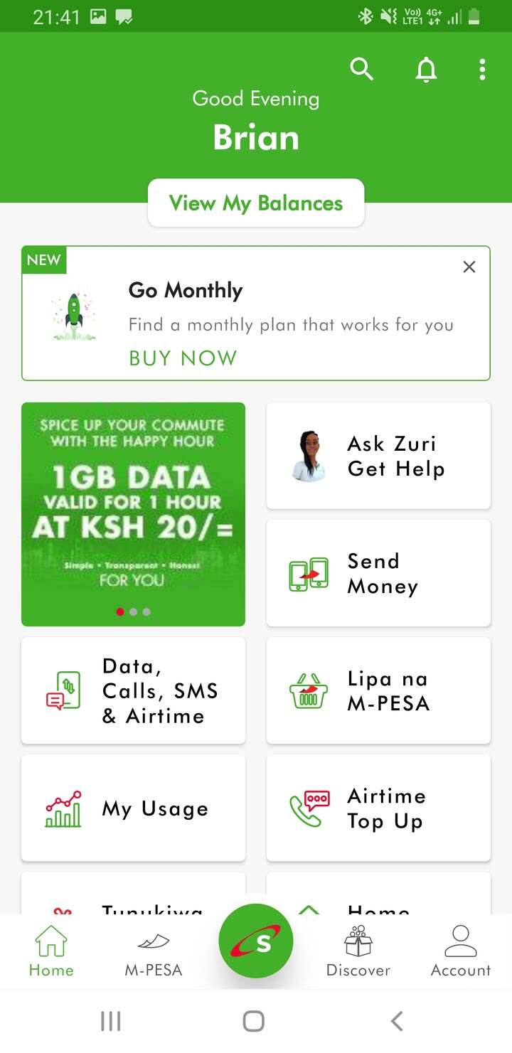 MySafaricom app homepage