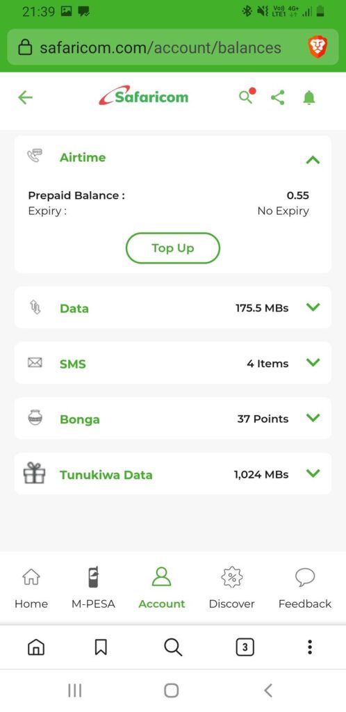 Safaricom balances on browser