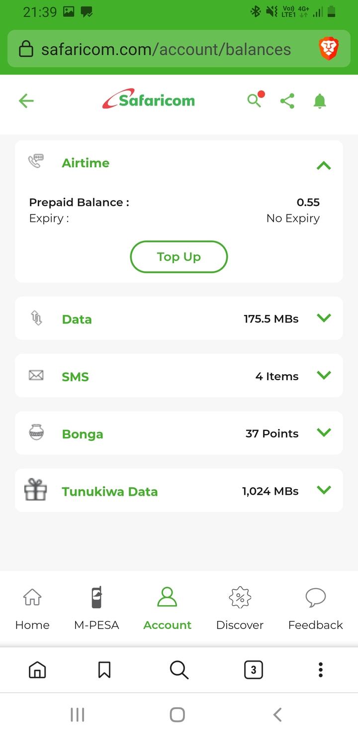 Safaricom balances on browser