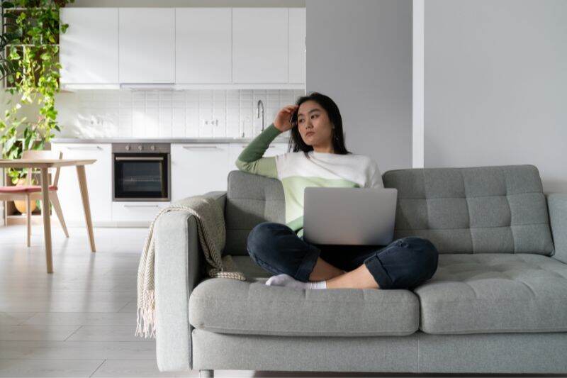 Woman sitting on a couch