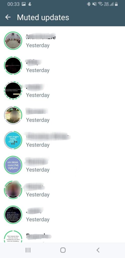 List of muted contacts on Whatsapp updates